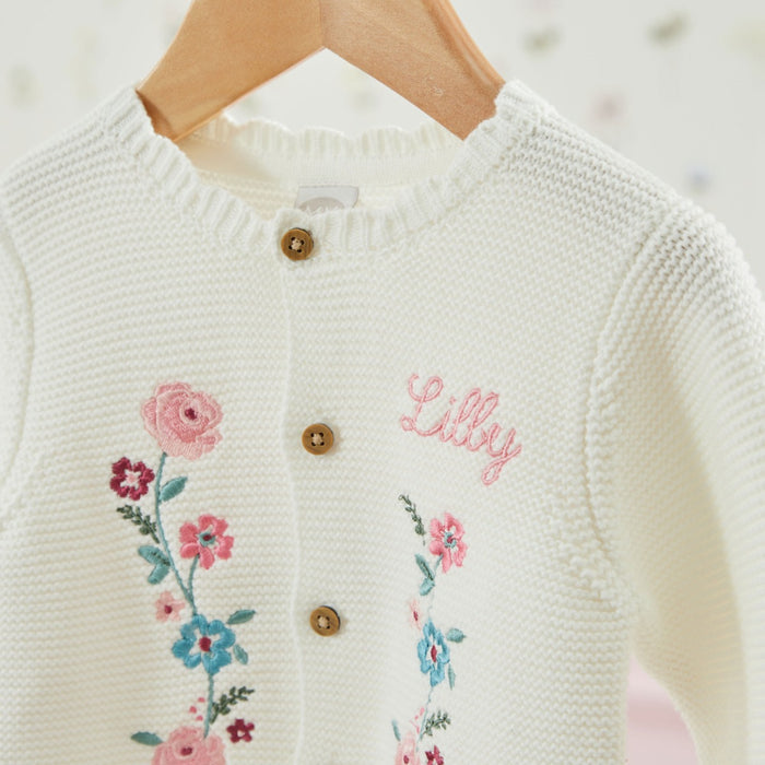 Personalised Front Floral White Lightweight Cardigan