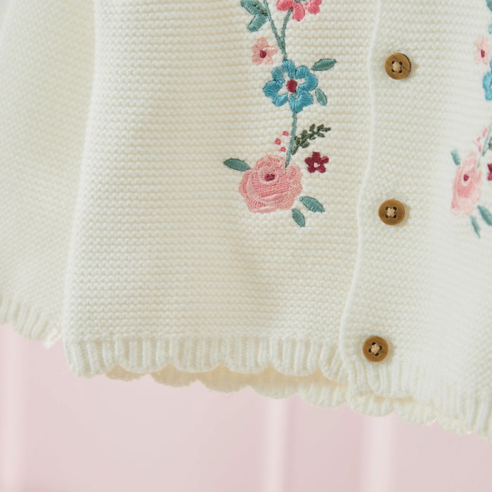 Personalised Front Floral White Lightweight Cardigan