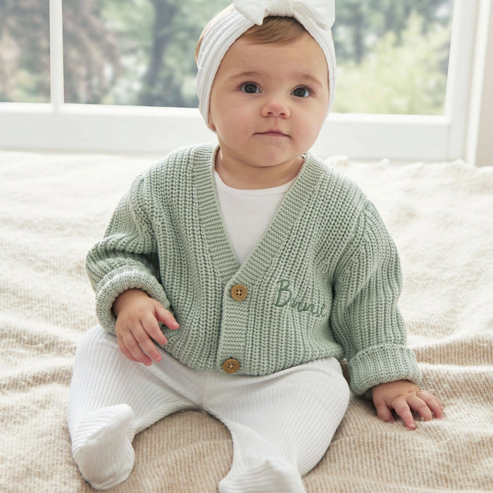 Personalised Front Name Sage Cardigan