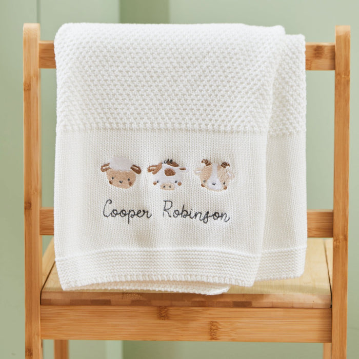 Personalised Fun On The Farm Ivory Knitted Shawl