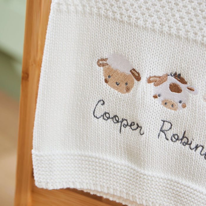 Personalised Fun On The Farm Ivory Knitted Shawl