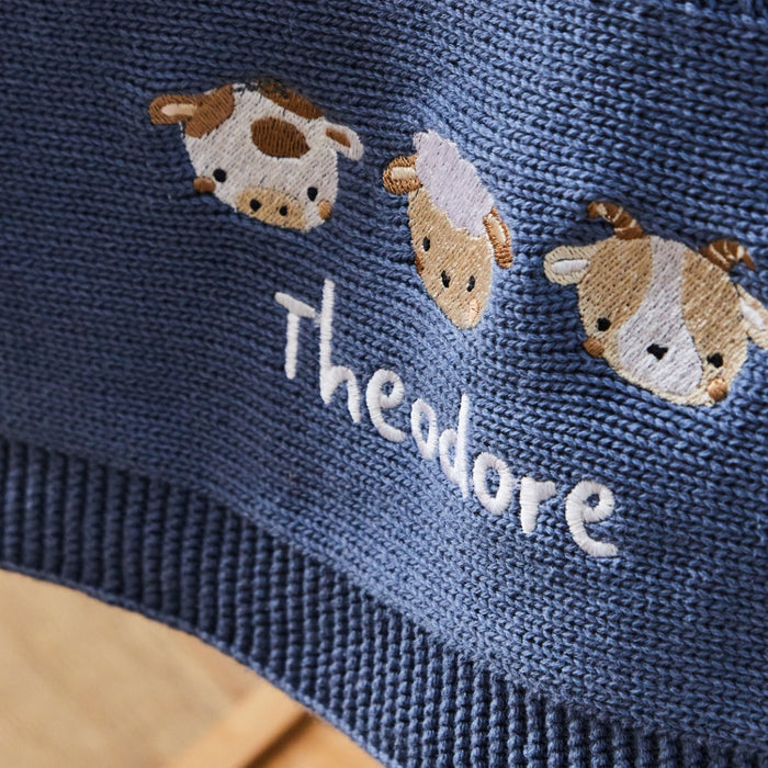 Personalised Fun On The Farm Mid Blue Knitted Shawl