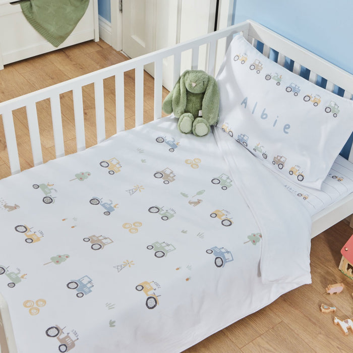 Personalised Fun on the Farm Print Toddler Duvet and Pillow Set 150x120cm