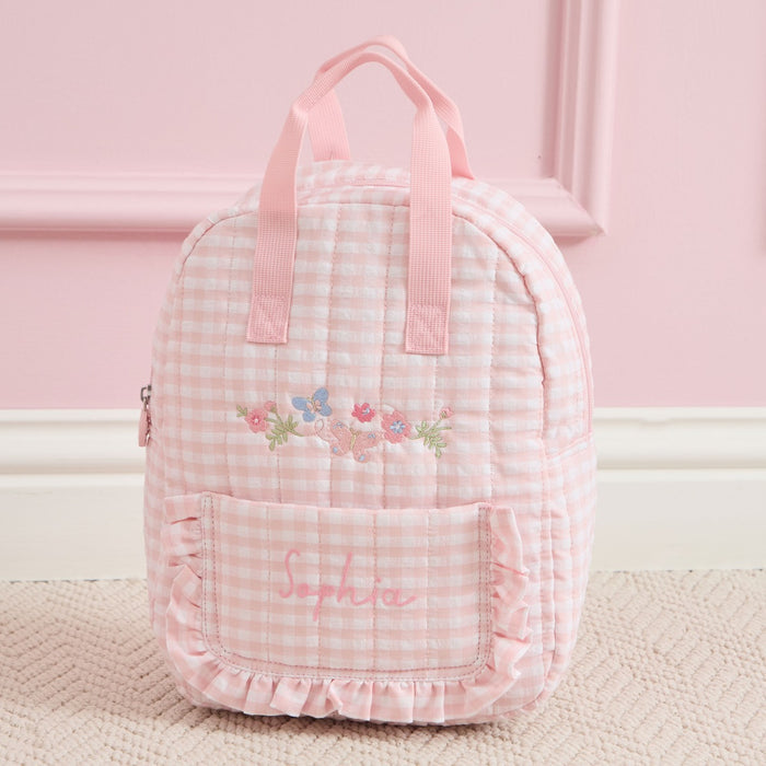 Personalised Garden Secrets Butterfly Pink Gingham Backpack