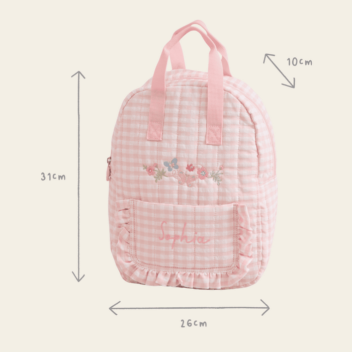 Personalised Garden Secrets Butterfly Pink Gingham Backpack