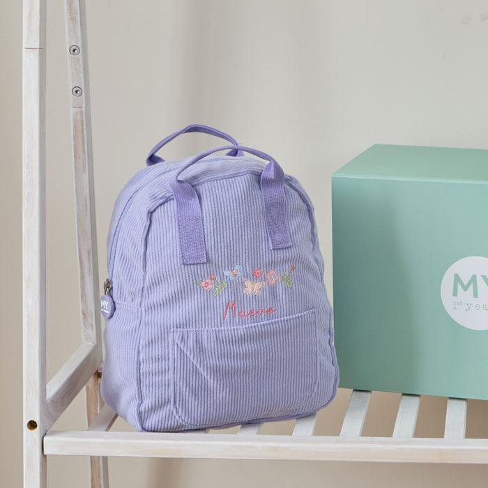 Personalised Garden Secrets Embroidered Lilac Cord Mini Grab Backpack