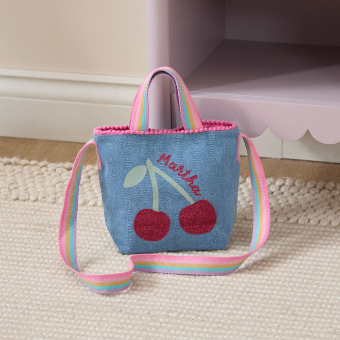 Personalised Glitter Cherries Denim Handbag