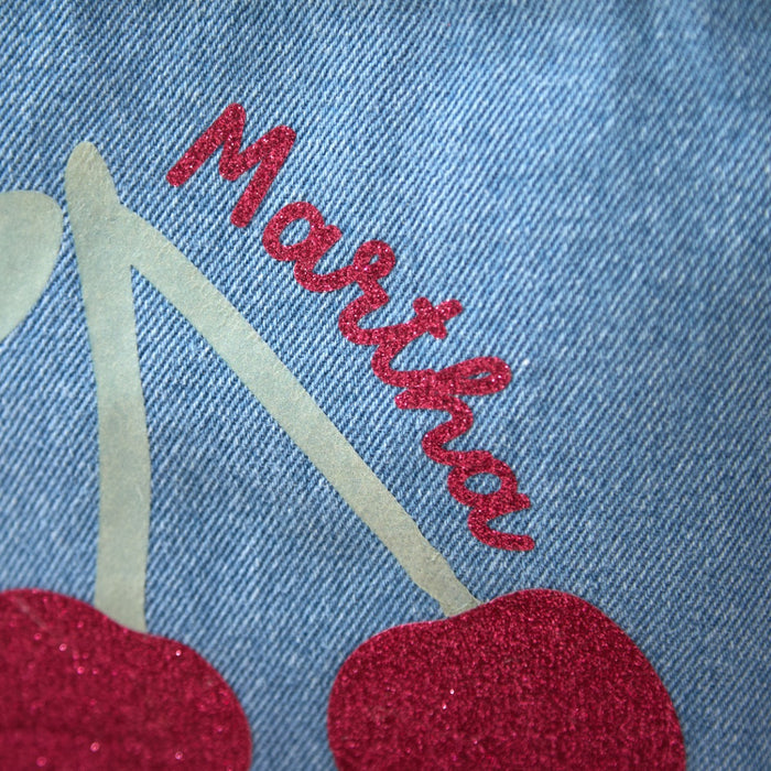 Personalised Glitter Cherries Denim Handbag