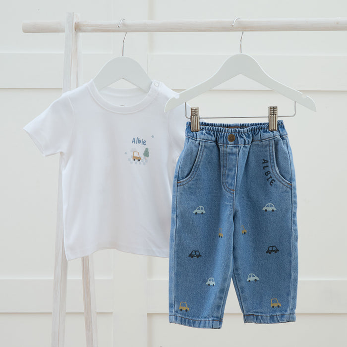 Personalised Going Somewhere White Tee and Jeans Gift Set