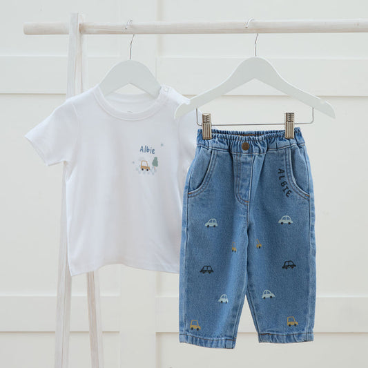 Personalised Going Somewhere White Tee and Jeans Gift Set