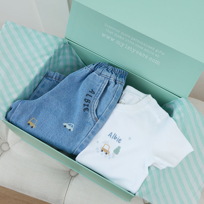 Personalised Going Somewhere White Tee and Jeans Gift Set