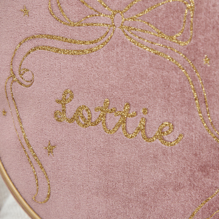 Personalised Gold Bow Pink Velvet Handbag