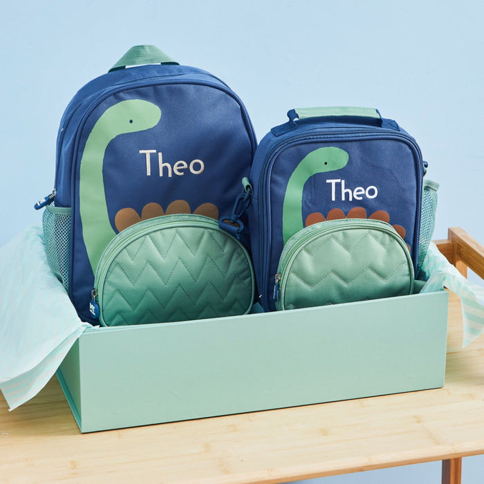 Personalised Green Dino Backpack & Lunch Bag Gift Set