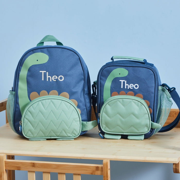 Personalised Green Dino Backpack & Lunch Bag Gift Set