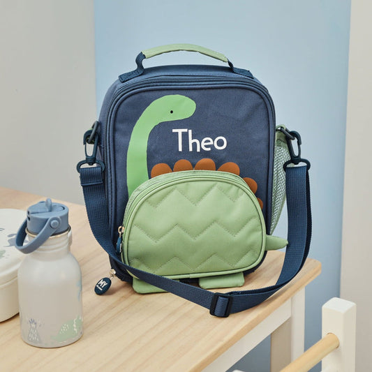 Personalised Green Dino Character Lunch Bag
