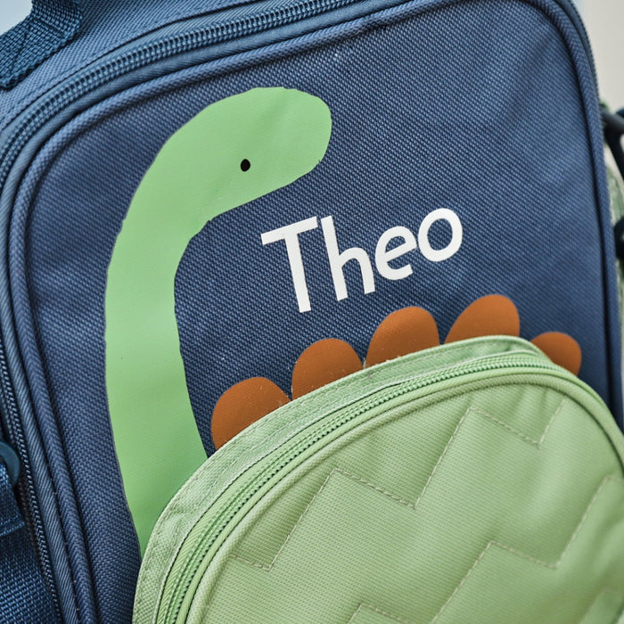 Personalised Green Dino Character Lunch Bag