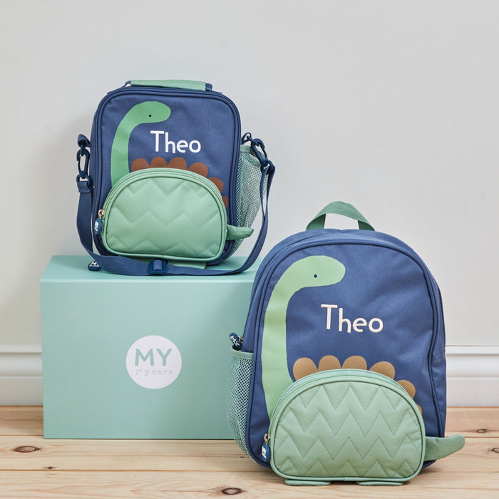 Personalised Green Dino Character Lunch Bag