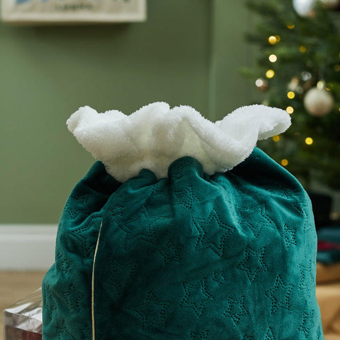 Personalised Green Embroidered Velvet Sack