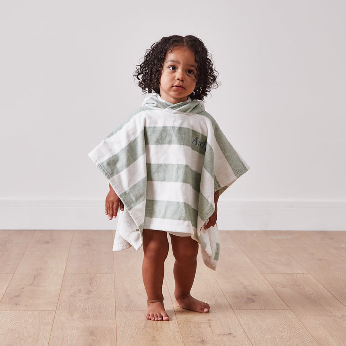 Personalised Green Striped Towelling Poncho
