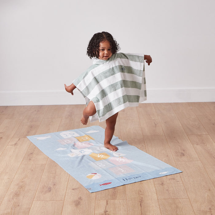 Personalised Green Striped Towelling Poncho