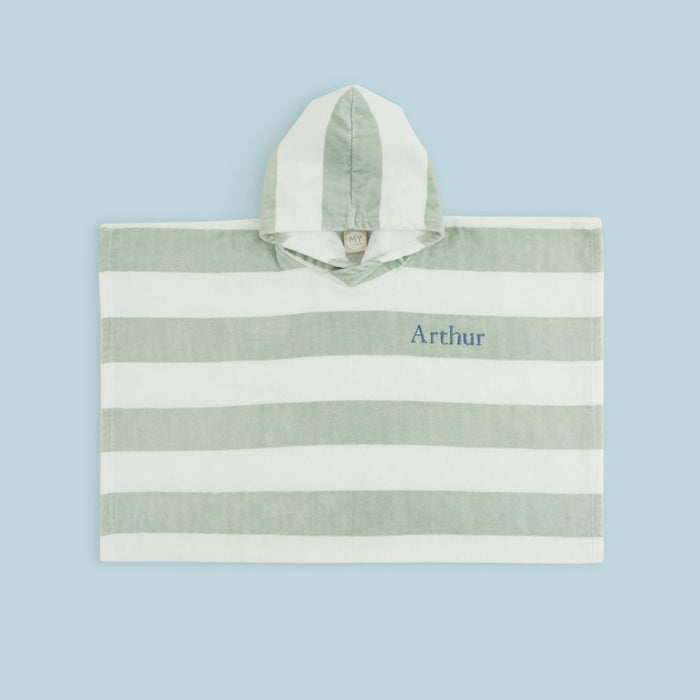 Personalised Green Striped Towelling Poncho