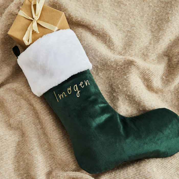 Personalised Green Velvet Name Gift Stocking