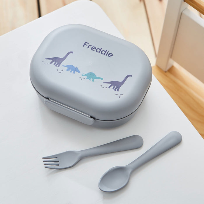 Personalised Grey Dinosaur Design Mushie Lunch Box