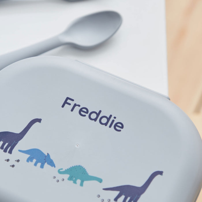 Personalised Grey Dinosaur Design Mushie Lunch Box