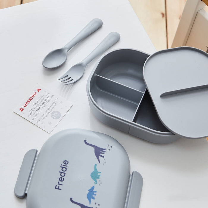 Personalised Grey Dinosaur Design Mushie Lunch Box