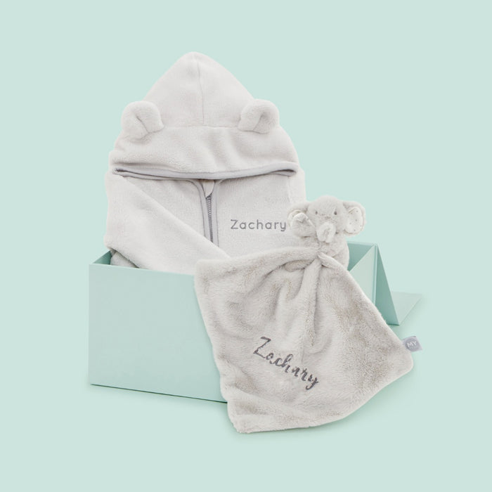 Personalised Grey Fleece Onesie & Comforter Gift Set