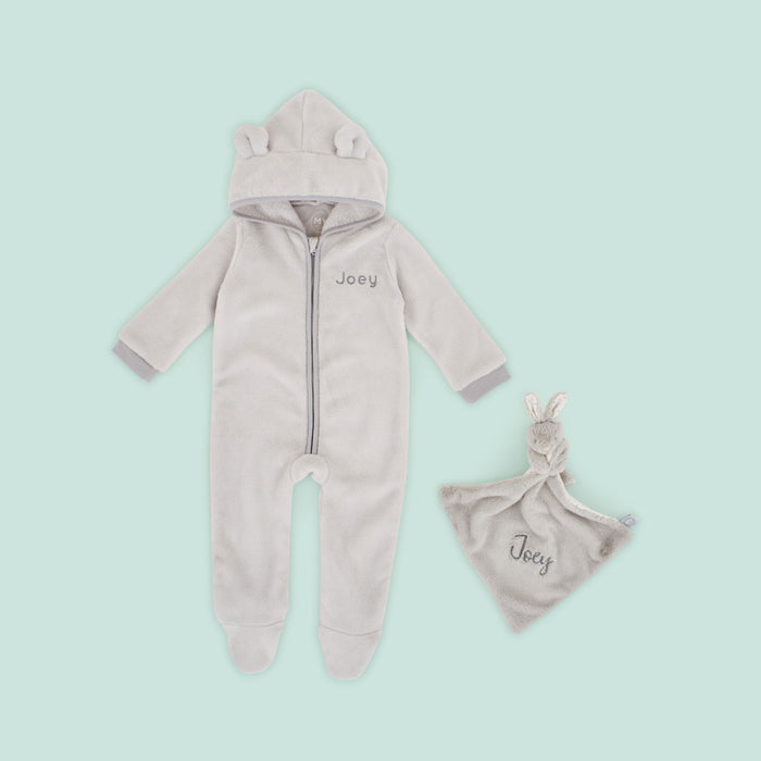 Personalised Grey Fleece Onesie & Comforter Gift Set