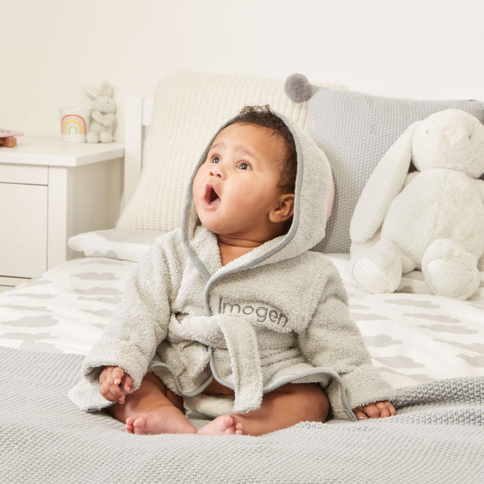 Personalised Grey Hooded Towelling Robe