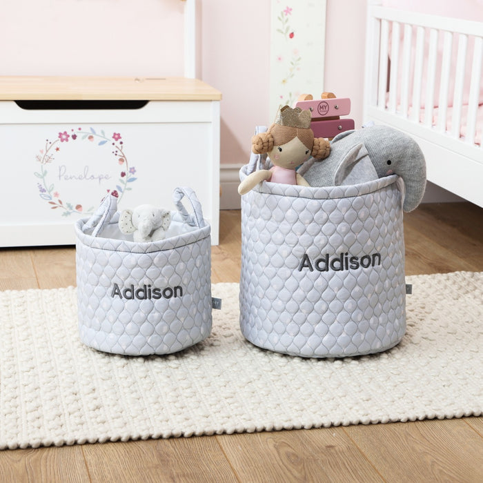 Personalised Grey Polka Dot Storage Bag Set