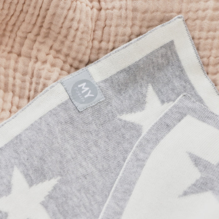 Personalised Grey Star Intarsia Baby Blanket