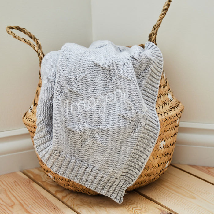 Personalised Grey Star Jacquard Baby Blanket