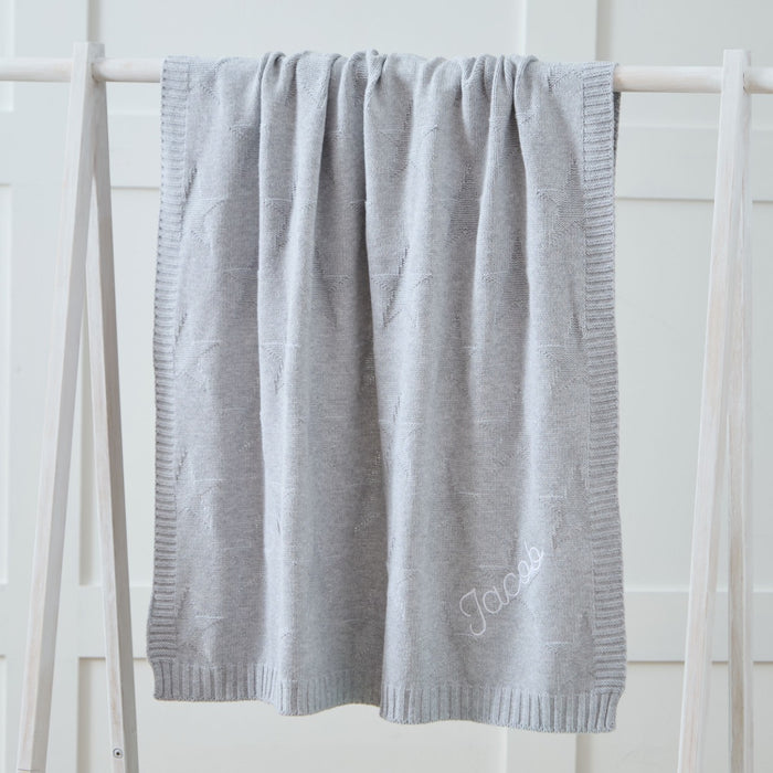 Personalised Grey Star Jacquard Baby Blanket