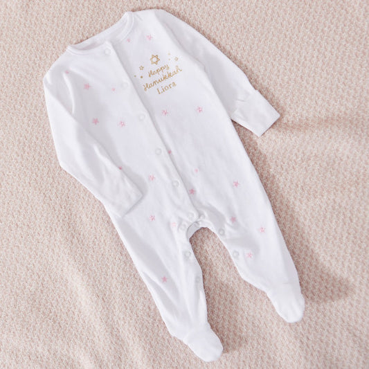 Personalised 'Happy Hanukkah' Pink Star Sleepsuit