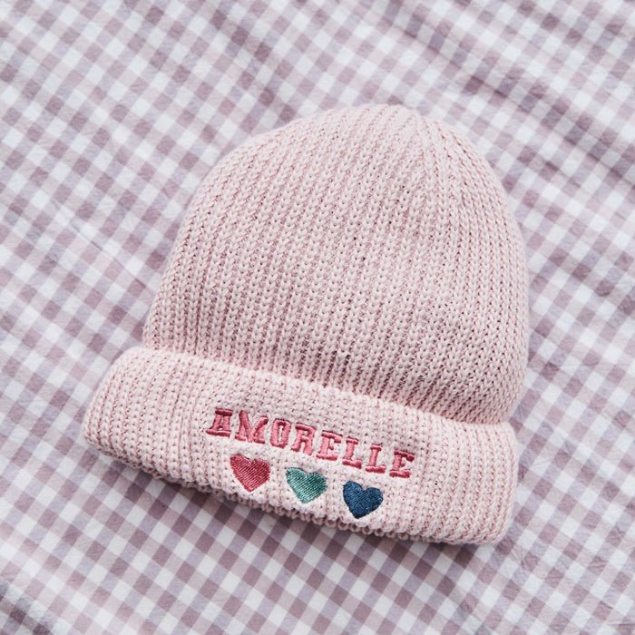 Personalised Heart-Design Pink Beanie