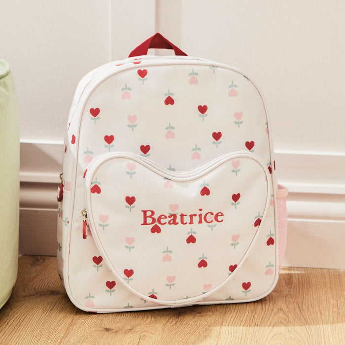 Personalised Heart Pocket Flower Medium Backpack