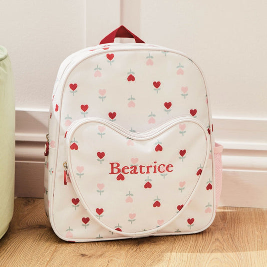 Personalised Heart Pocket Flower Medium Backpack