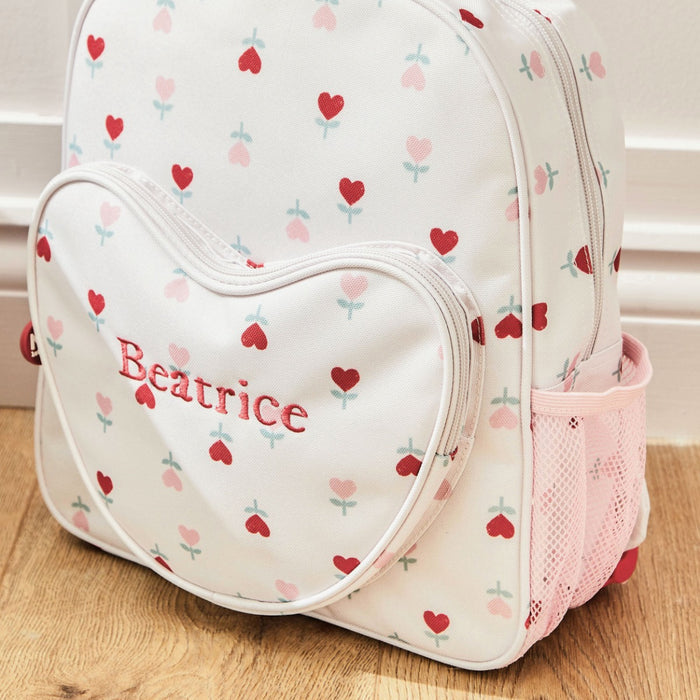 Personalised Heart Pocket Flower Medium Backpack