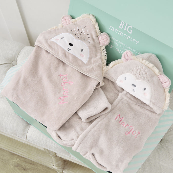 Personalised Hedgehog Splash & Snuggle Gift Set