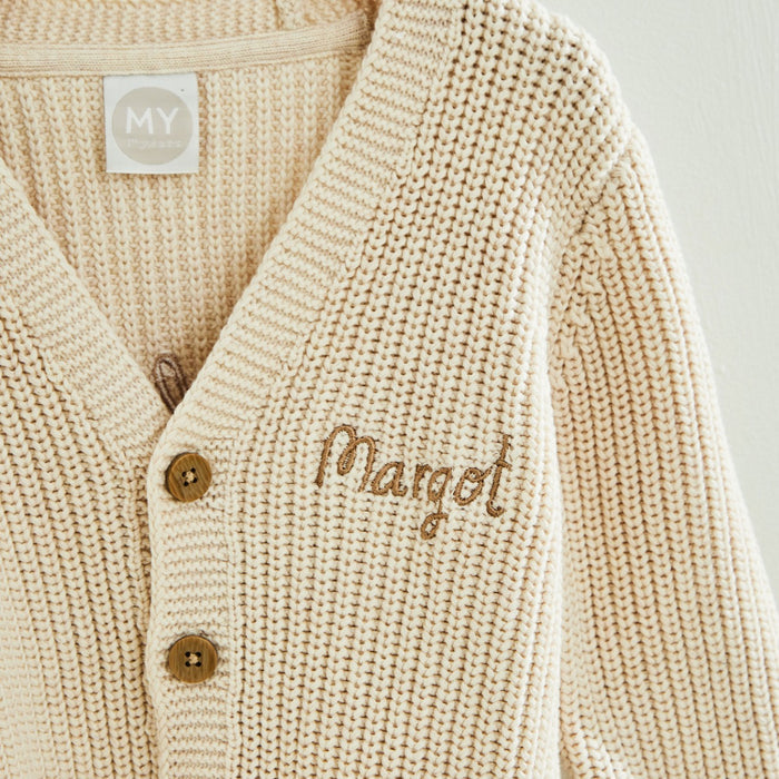 Personalised Hello World Oatmeal Knitted Cardigan