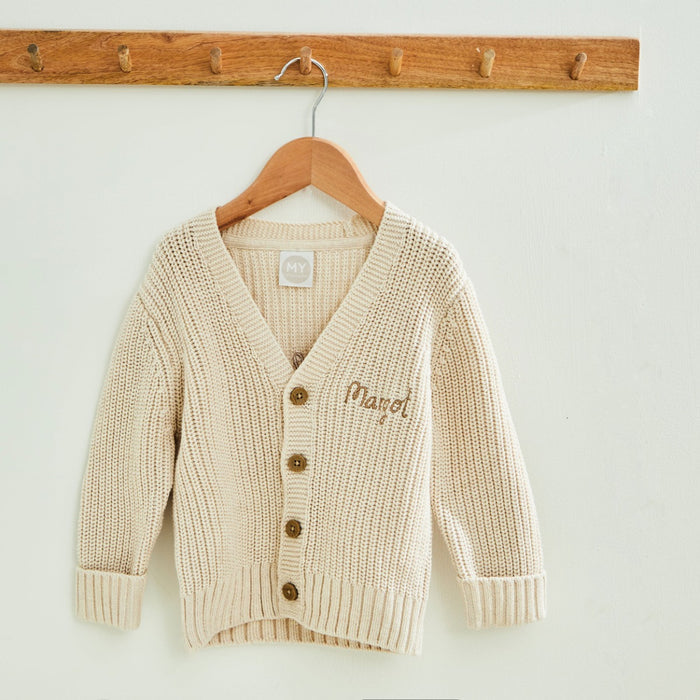 Personalised Hello World Oatmeal Knitted Cardigan