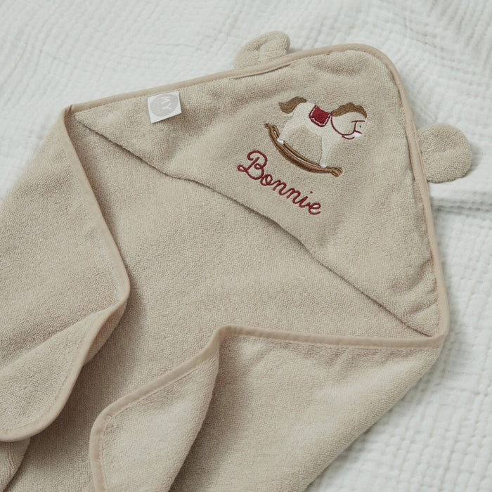 Personalised Heritage Horse Oatmeal Small Hooded Towel