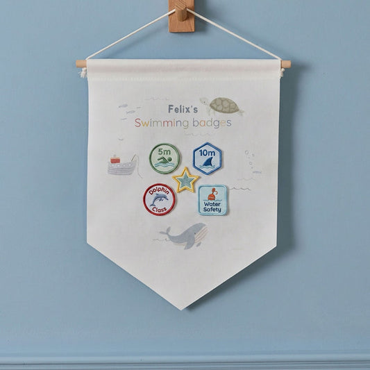 Personalised High Tide Swimming Badges Wall Hanging