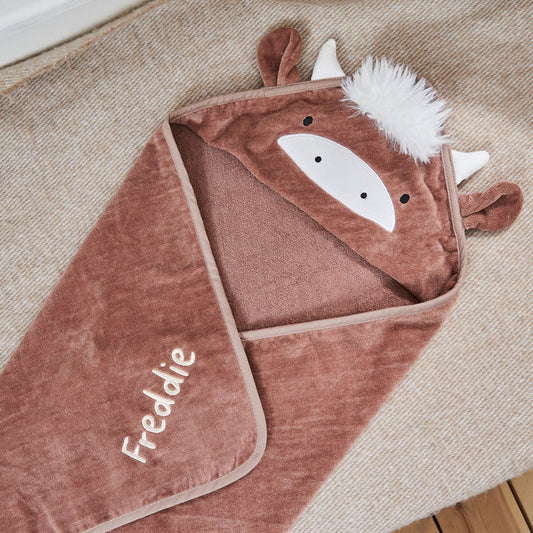 Personalised Highland Cow Hooded Towel