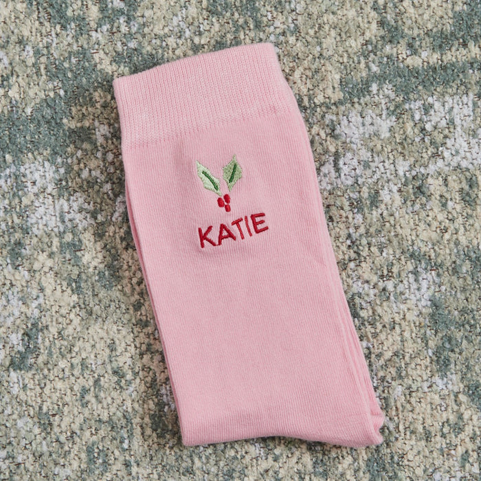 Personalised Holly Berry Pink Socks
