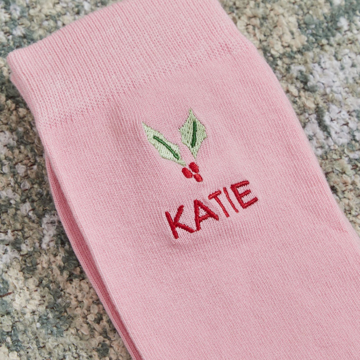 Personalised Holly Berry Pink Socks