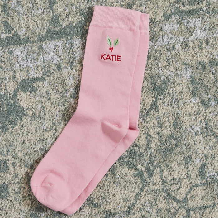 Personalised Holly Berry Pink Socks